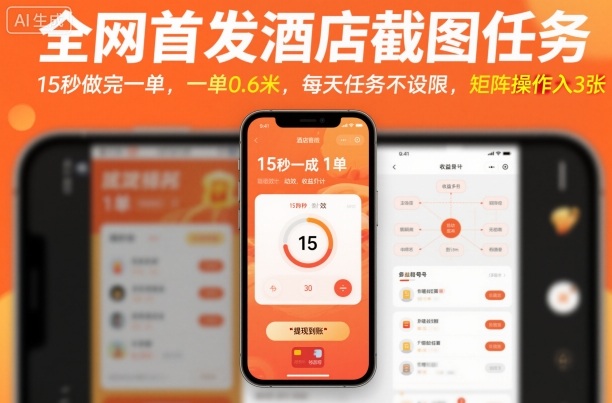 全网首发酒店截图任务，15秒做完一单，一单0.6米，每天任务不设限，矩阵操作日入3张【揭秘】-好运多多
