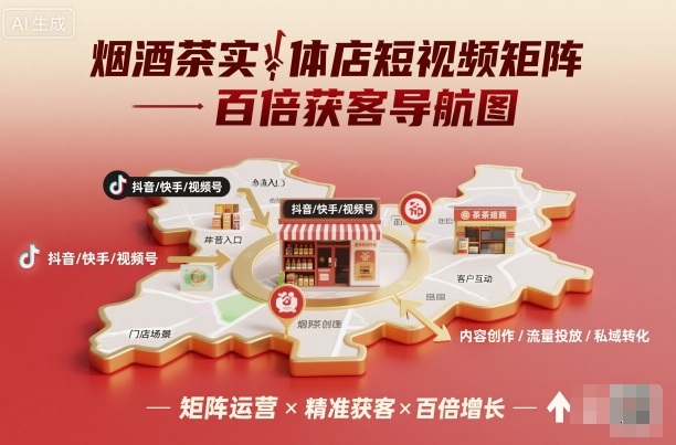 烟酒茶实体店短视频矩阵百倍获客导航图-好运多多