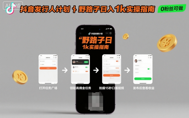 抖音发行人计划全新野路子玩法，随时随地，只要有手机，就能操作，日入1k+【揭秘】-好运多多