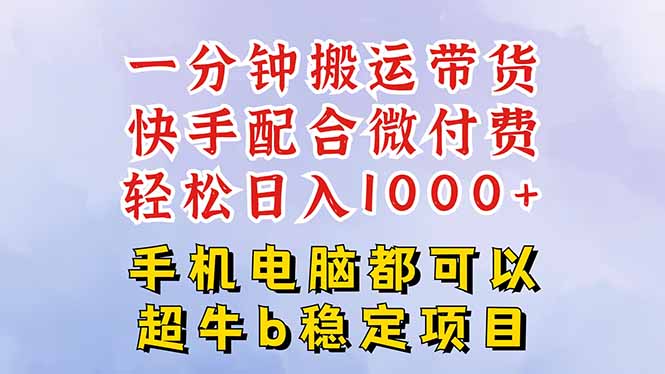 快手黑科技一分钟搬运带货，一刀不剪过原创，微付费投流玩法，轻松日入…-好运多多