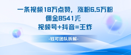 一条视频18W点赞，涨粉6.5W粉佣金8541米，视频号+抖音=王炸-好运多多