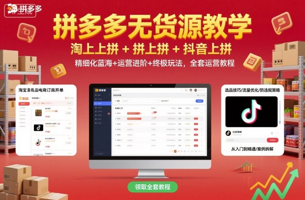 拼多多无货源教学，淘上拼+拼上拼+抖上拼，精细化蓝海+运营进阶+终极玩法，全套运营教程-好运多多