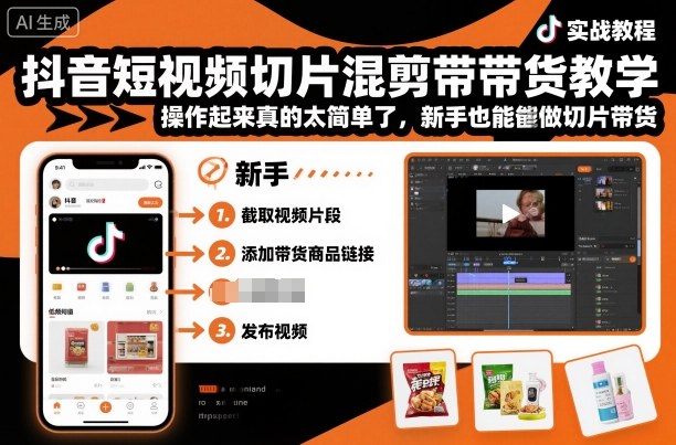 抖音短视频切片混剪带货教学，操作起来真的太简单了，新手也能做切片带货-好运多多