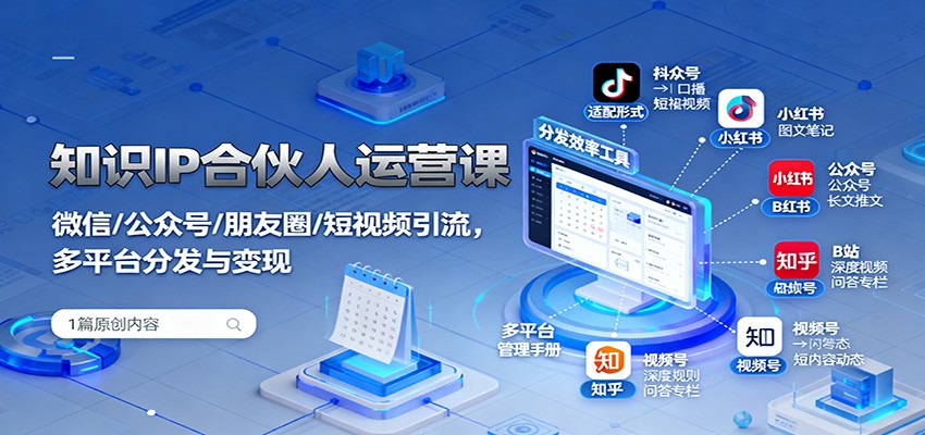 知识IP合伙人运营课：微信/公众号/朋友圈/短视频引流，多平台分发与变现-好运多多
