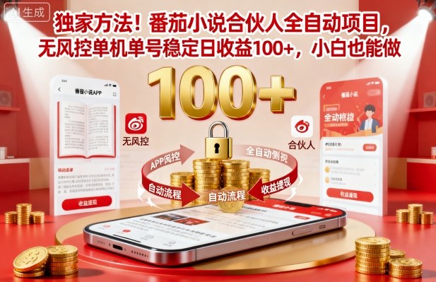 独家方法！番茄小说合伙人全自动挂G项目，无风控单机单号稳定日收益100+，小白也能做【揭秘】-好运多多