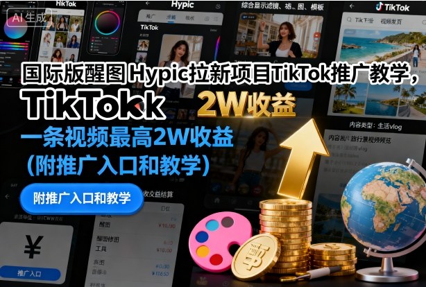 国际版醒图Hypic拉新项目TikTok推广教学，一条视频最高2W收益(附推广入口和教学)-好运多多