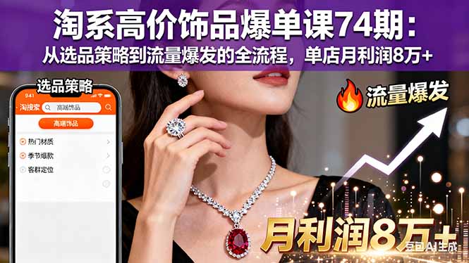 淘系高价饰品爆单课74期：从选品策略到流量爆发的全流程，单店月利润8万+-好运多多