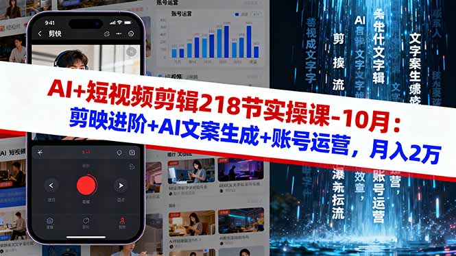 AI+短视频剪辑218节实操课-10月：剪映进阶+AI文案生成+账号运营，月入2万-好运多多