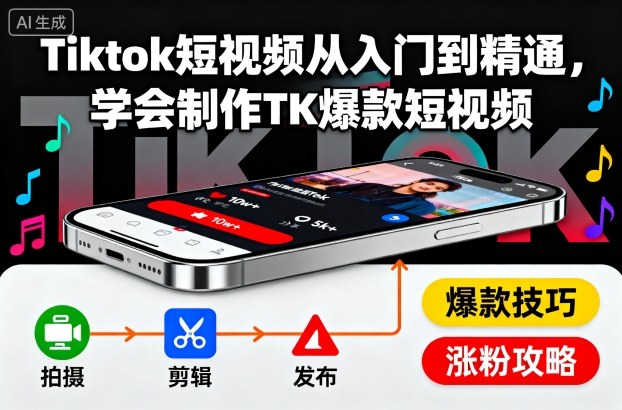 Tiktok短视频从入门到精通，学会制作TK爆款短视频-好运多多