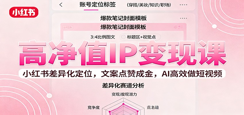 高净值IP变现课：小红书差异化定位，文案点赞成金， AI高效做短视频-好运多多