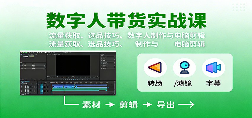 数字人变现实战课：流量获取、选品技巧、数字人制作与电脑剪辑-好运多多