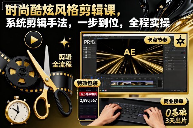 时尚酷炫风格剪辑课，系统剪辑手法，一步到位，全程实操-好运多多