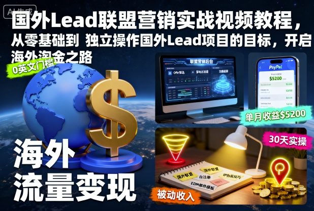国外Lead联盟营销实战视频教程，从零基础到独立操作国外Lead项目的目标，开启海外淘金之路-好运多多