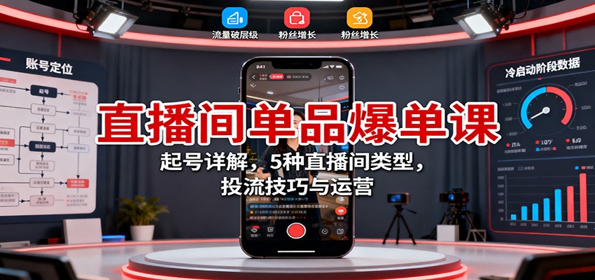 直播间单品爆单课：起号详解，5种直播间类型，投流技巧与运营-好运多多