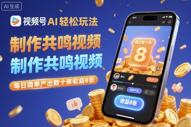 视频号AI轻松玩法，制作共鸣视频，每日简单产出数十条收益8张-好运多多