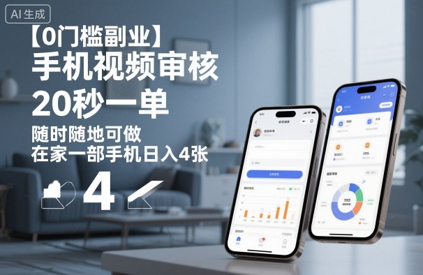 【0门槛副业】手机视频审核，20秒一单，随时随地可做，在家一部手机日入4张【揭秘】-好运多多