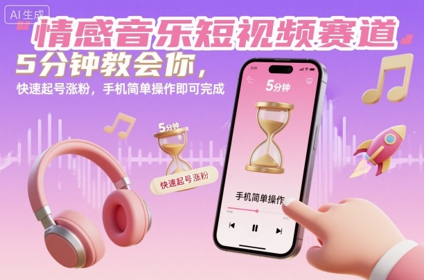 情感音乐短视频赛道，5分钟教会你，快速起号涨粉，手机简单操作即可完成-好运多多