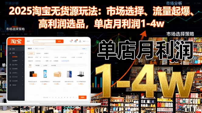 2025淘宝无货源玩法：市场选择、流量起爆、高利润选品，单店月利润1-4w-好运多多