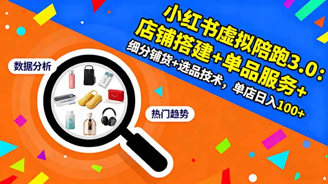 小红书虚拟陪跑3.0：店铺搭建+单品服务+细分铺货+选品技术，单店日入100+-好运多多