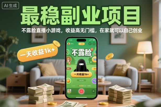 最稳副业项目，不露脸直播小游戏，收益高无门槛，一天收益1k+，在家就可以自己创业【揭秘】-好运多多