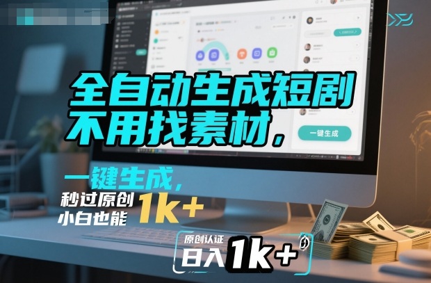 全自动生成短剧，不用找素材，不用剪辑，一键生成，秒过原创，小白也能轻松日入1k+【揭秘】-好运多多