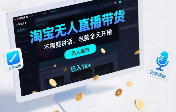 淘宝无人直播带货，不需要出镜，不需要讲话，电脑全天开播，轻松上手，日入1k+【揭秘】-好运多多
