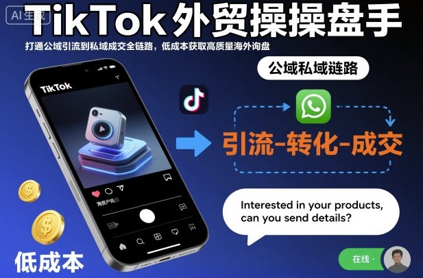 TikTok外贸操盘手，打通公域引流到私域成交全链路，低成本获取高质量海外询盘-好运多多