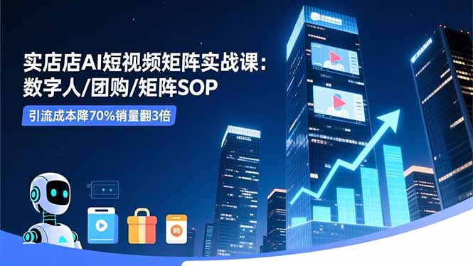 实体店AI短视频矩阵实战课：数字人/团购/矩阵SOP，引流成本降70%销量翻3倍-好运多多