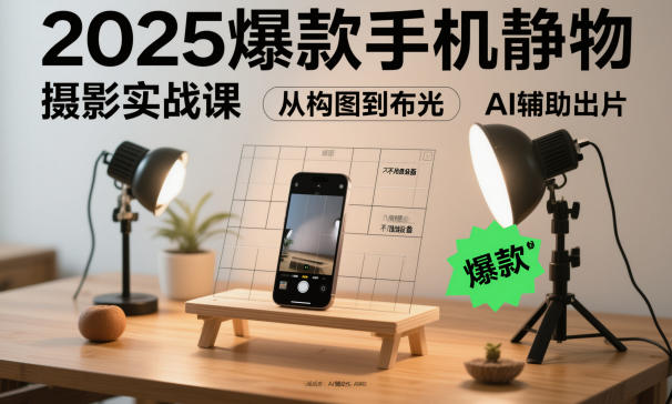 2025爆款手机静物摄影实战课，从构图到布光，不用贵设备，AI辅助出片-好运多多