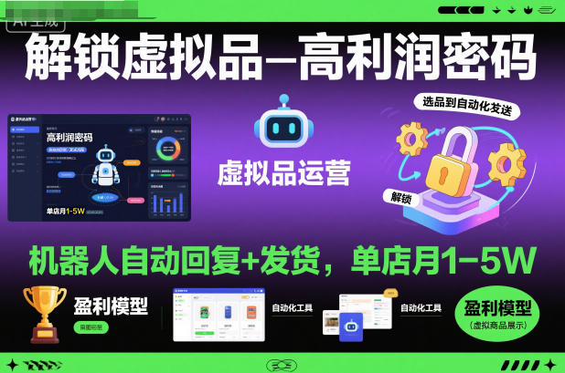 解锁虚拟品高利润密码：机器人自动回复+发货，单店月1-5W【揭秘】-好运多多