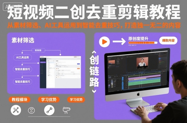 短视频二创去重剪辑教程，从素材筛选、AI工具运用到智能去重技巧，打造独一无二的内容-好运多多