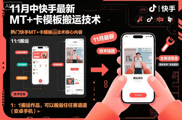 11月中快手最新MT+卡模板搬运技术，1：1搬运作品，可以搬运任何赛道(安卓手机)-好运多多