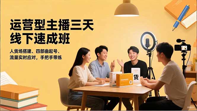 运营型主播三天线下班,人货场搭建,四部曲起号,流量实时应对,手把手带练-好运多多