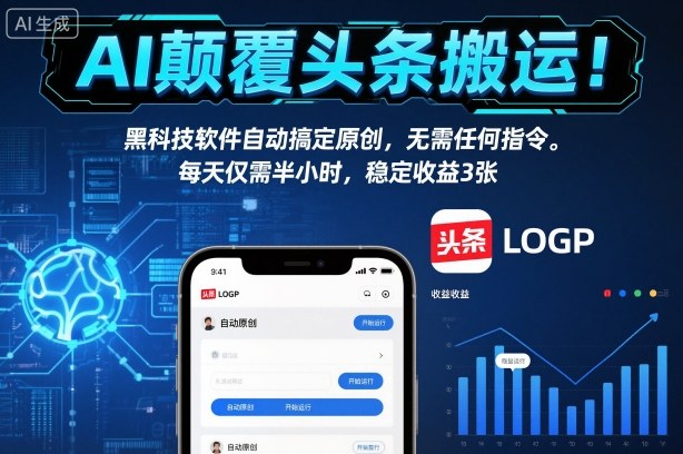 AI颠覆头条搬运！黑科技软件自动搞定原创，无需任何指令。每天仅需半小时，稳定收益3张【揭秘】-好运多多