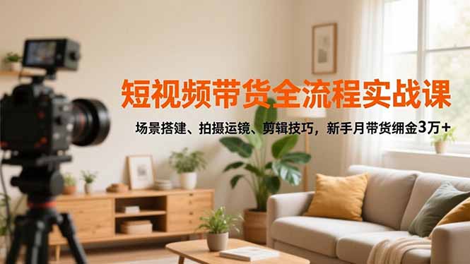 短视频带货全流程实战课，场景搭建、拍摄运镜、剪辑技巧，新手月带货佣金3万+-好运多多