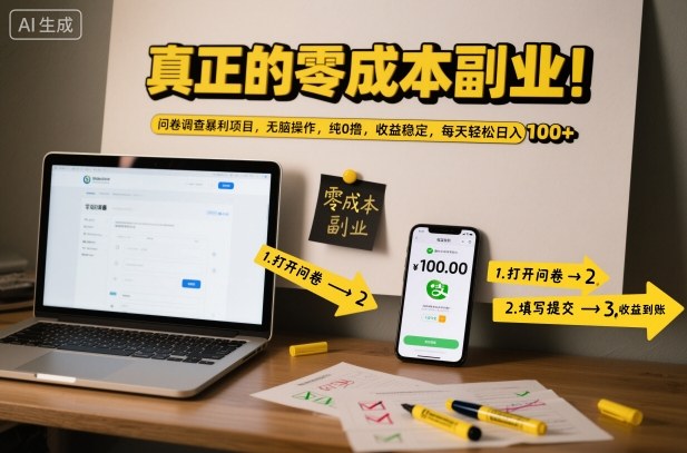 真正的零成本副业！问卷调查暴利项目，无脑操作，纯0撸，收益稳定，每天轻松日入100+【揭秘】-好运多多