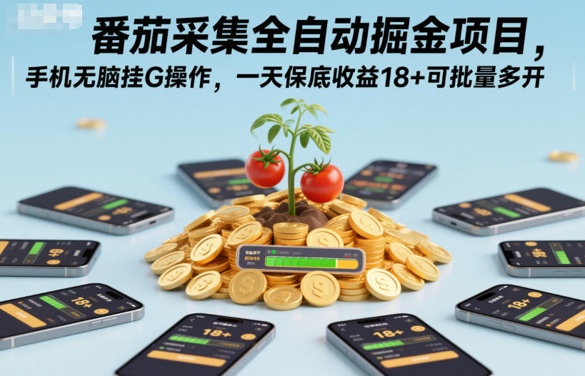 番茄采集全自动掘金项目，手机无脑挂G操作，一天保底收益18+可批量多开【揭秘】-好运多多
