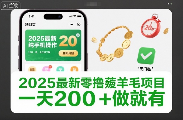 2025最新零撸薅羊毛项目，纯手机操作，20秒一单，无任何门槛，一天200+做就有【揭秘】-好运多多