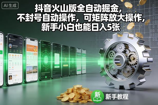 抖音火山版全自动掘金，不封号自动操作，可矩阵放大操作，新手小白也能日入5张【揭秘】-好运多多