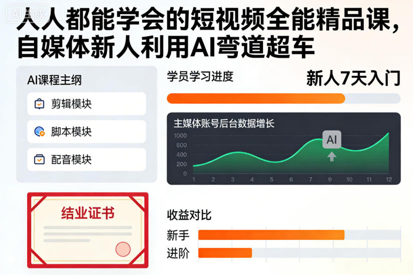 人人都能学会的短视频全能精品课，自媒体新人利用AI弯道超车-好运多多
