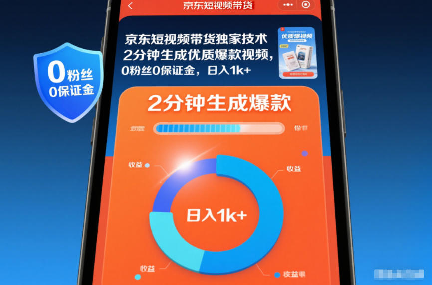 京东短视频带货独家技术，2分钟生成一条优质爆款视频，0粉丝0保证金，日入1k+【揭秘】-好运多多