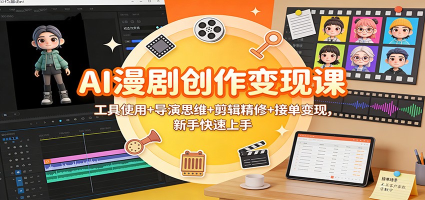 AI漫剧创作变现课：工具使用+导演思维+剪辑精修+接单变现，新手快速上手-好运多多