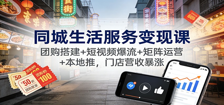 同城生活服务变现课：团购搭建+短视频爆流+矩阵运营+本地推，门店营收暴涨-好运多多
