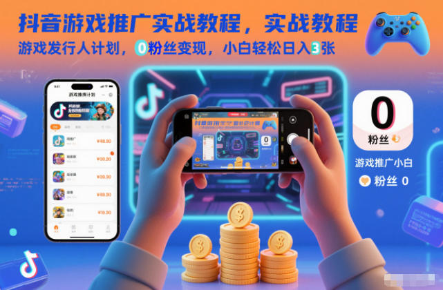 抖音游戏推广实战教程，游戏发行人计划，0粉丝变现，小白轻松日入3张-好运多多
