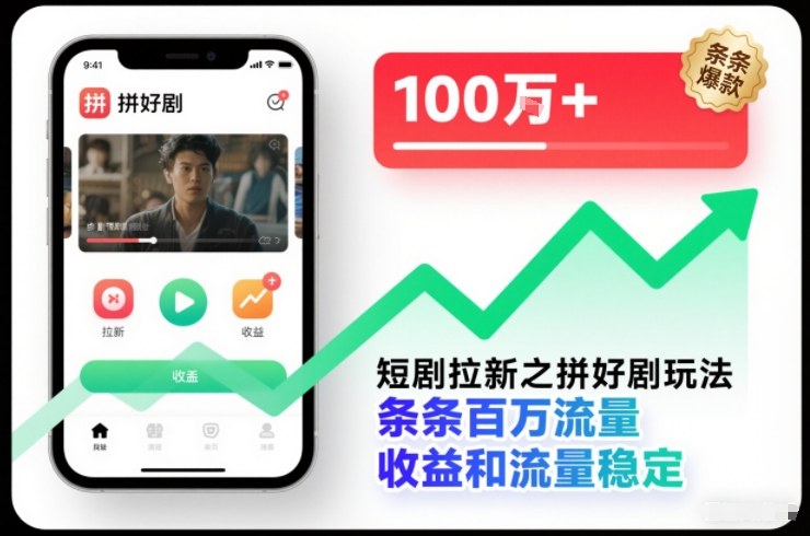短剧拉新之拼好剧玩法，条条百万流量，收益和流量稳定-好运多多