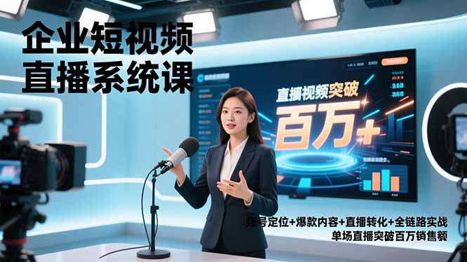 企业短视频直播系统课，账号定位+爆款内容+直播转化+全链路实战，单场直播突破百万销售额-好运多多