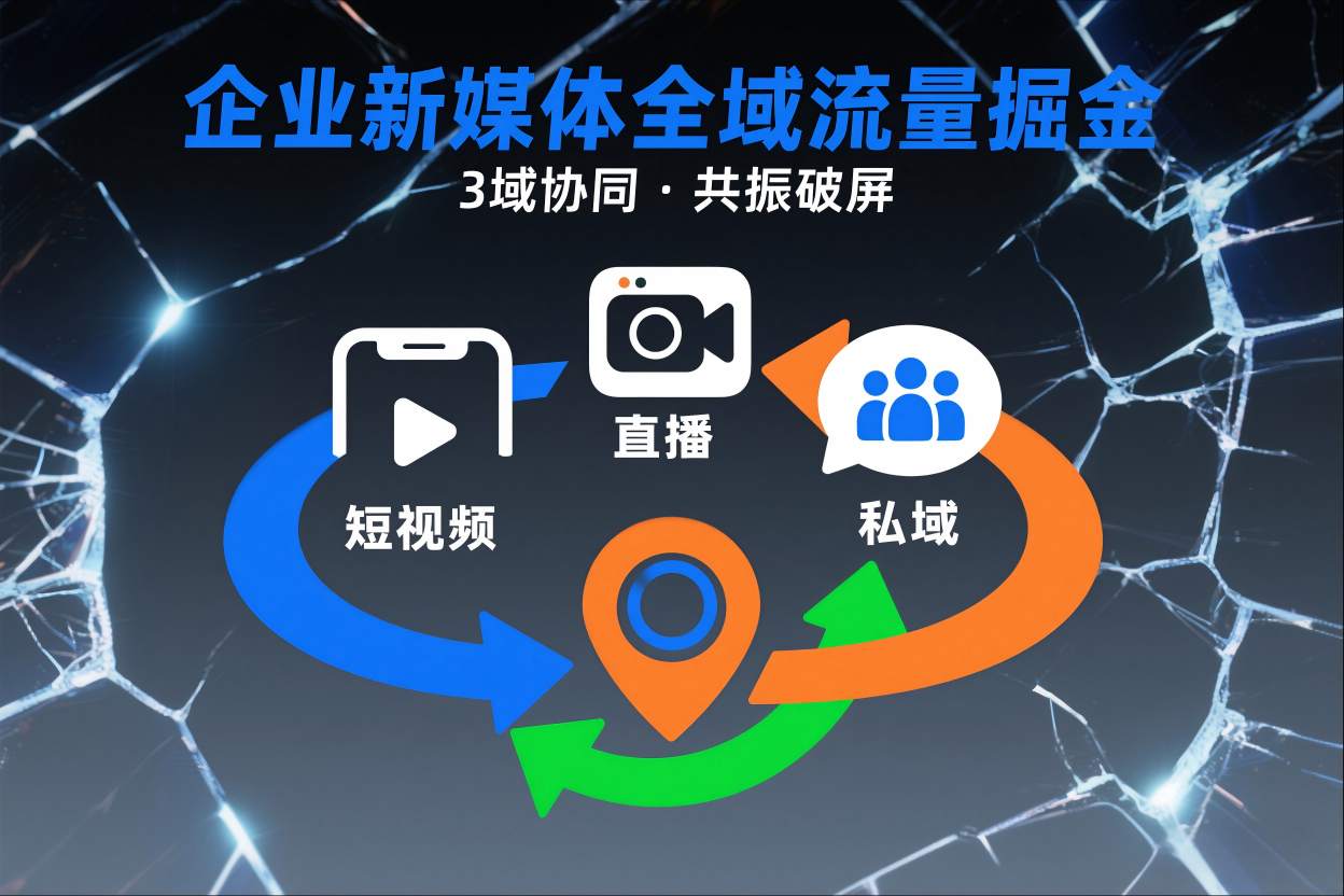 短视频全域商业模式，企业新媒体全域流量掘金，3域协同，共振破屏，短视频-直播-私域-地域-好运多多