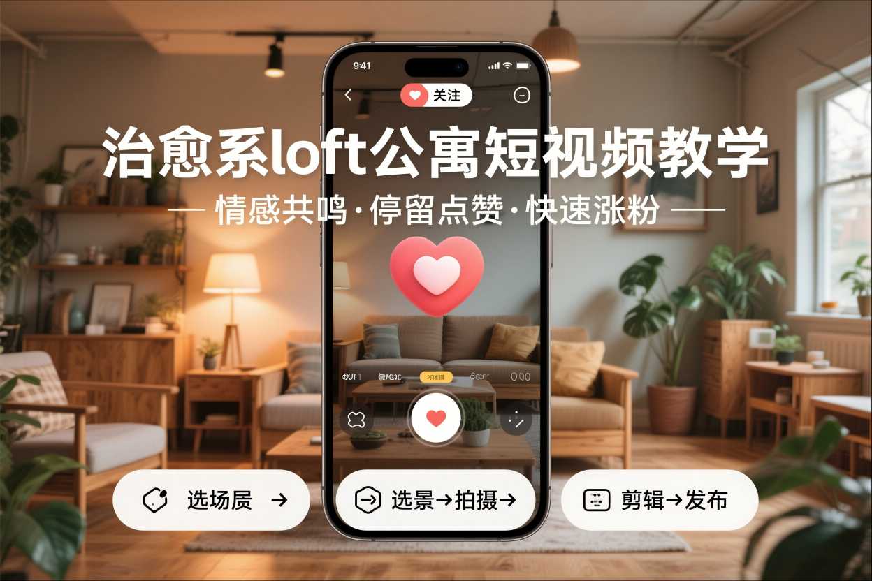 治愈系loft公寓短视频制作教学，情感共鸣引停留点赞关注，快速起号涨粉-好运多多