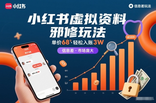 小红书虚拟资料邪修玩法，单价68，轻松入账3W，信息差玩法，市场庞大-好运多多