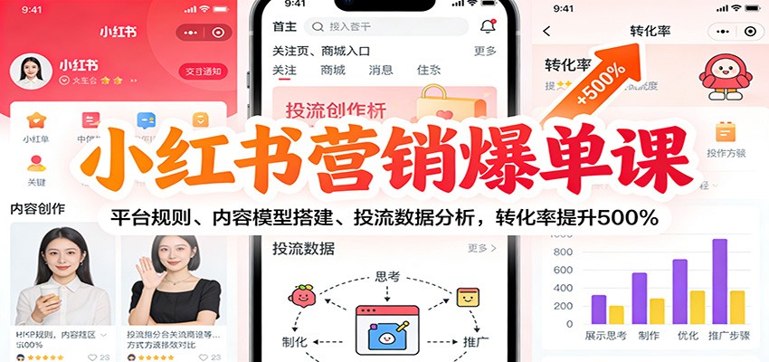小红书营销爆单课：平台规则、内容模型搭建、投流数据分析，转化率提升500%-好运多多